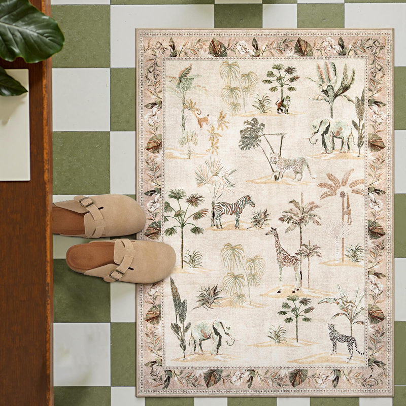 Animals Print Washable Thin Non-Slip Area Rug, Rectangle 2' x 3'