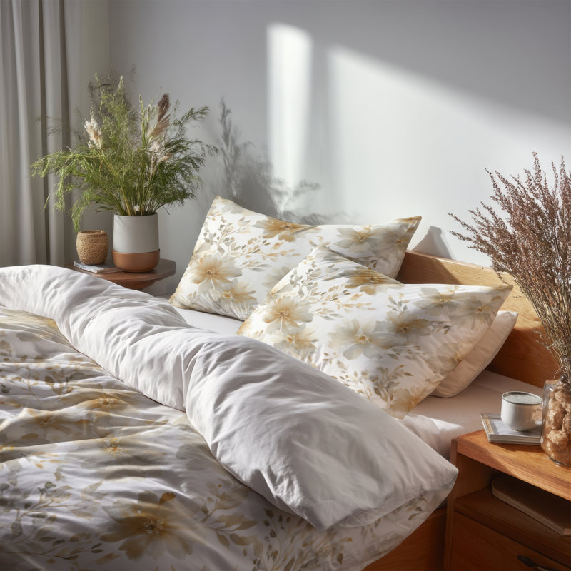 Ensemble de housse de couette Floral 3 pièces - Ensemble de housse de couette beige Country Farmhouse Whisper