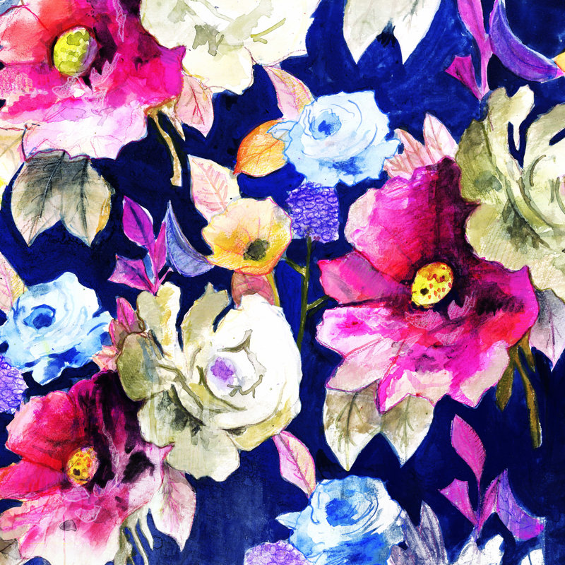 " Water Gauche Flowers " Painting Print, 12" H x 12" W x 1.25" D