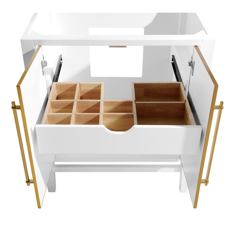Mason 30" Single Bathroom Vanity with Carrara Marble Top, Carrara White, Black, Matte Gold