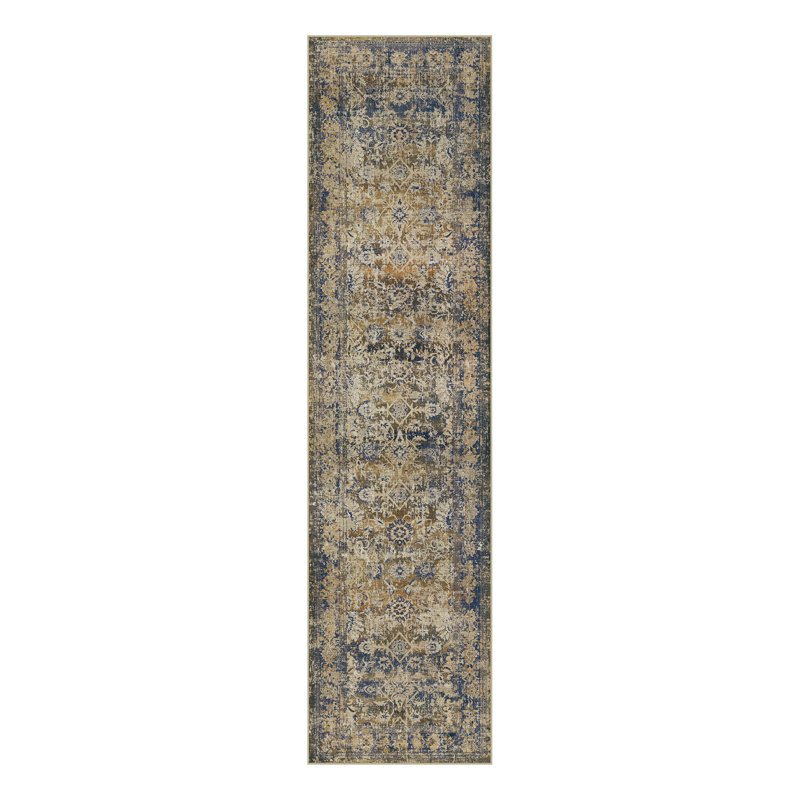 Tapis brun / bleu Velusha, Tapis de couloir 2 pi x 8 pi