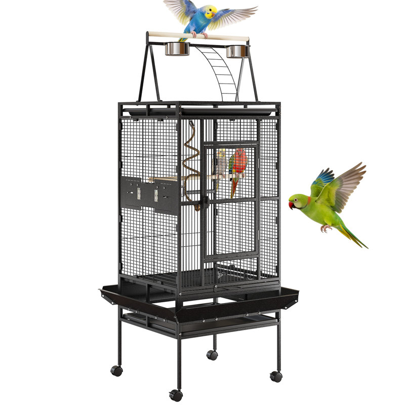 Cage à oiseau 67 po, aire de jeu sur le toit et support roulant 67 po, Black