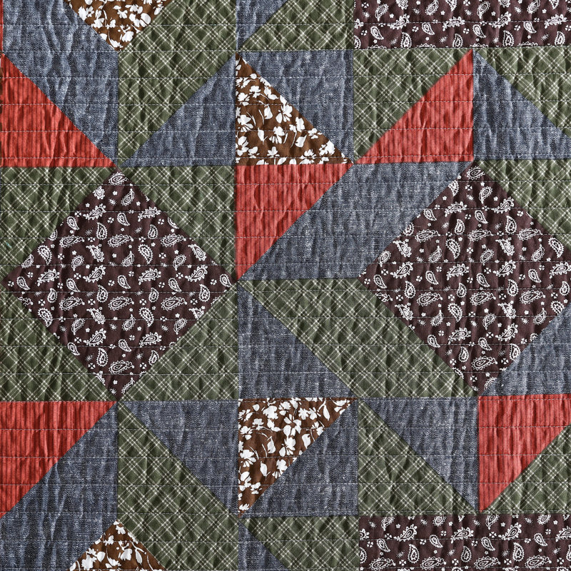 Twin Brown Cotton Reversible Patchwork Quilt Set