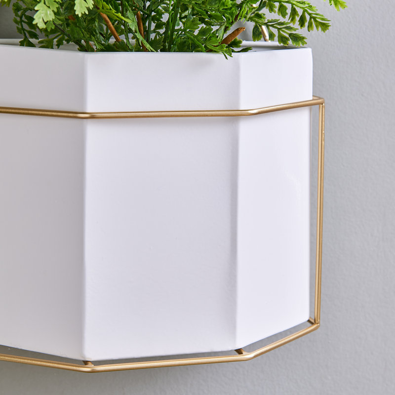 Ensemble de pots à fleurs muraux en métal 3 pièces Myla, Blanc / Doré