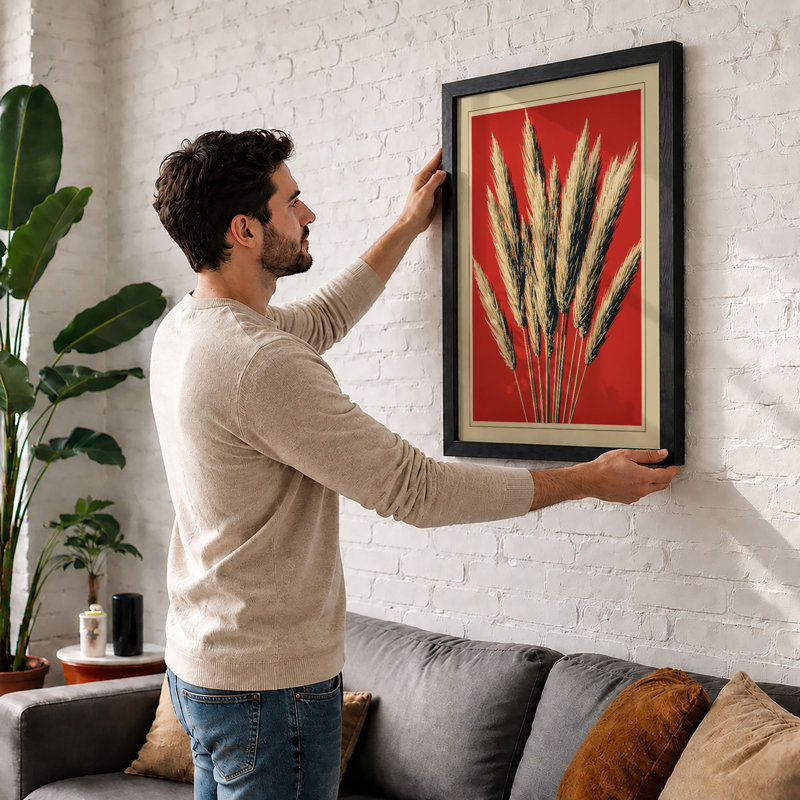 Wheat Sheaf Botanical - Framed Print, A2 - 59.4 x 42.0 cm, Black