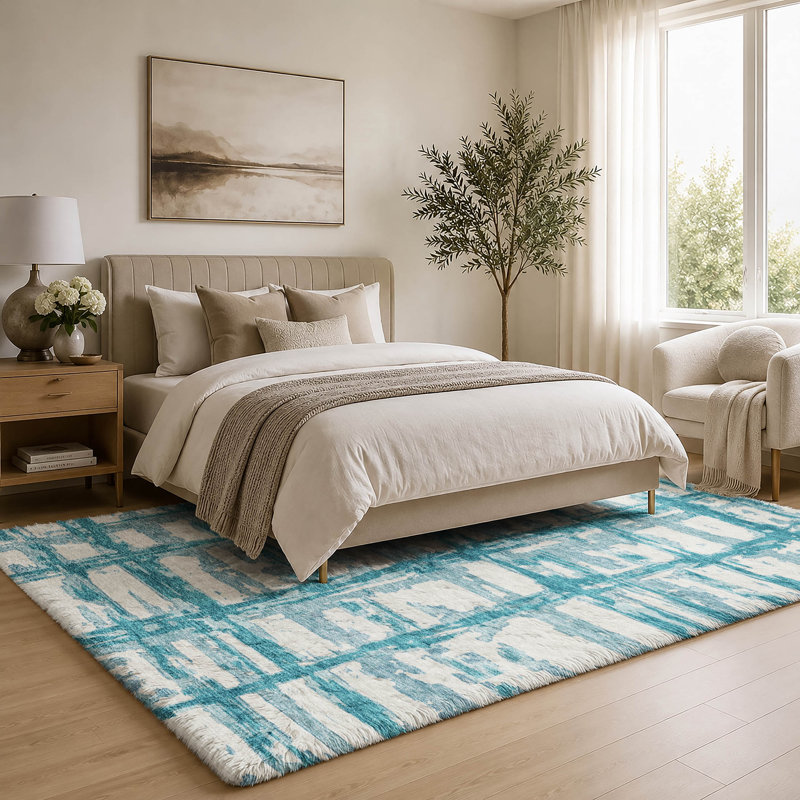 Washable Striped Indoor Rug, Teal, 10' x 14'