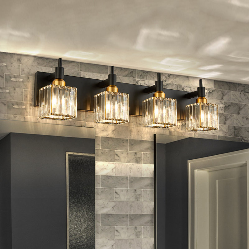 Éclairage pour meuble-lavabo à intensité variable Taevion, 4 lumières, Noir et or