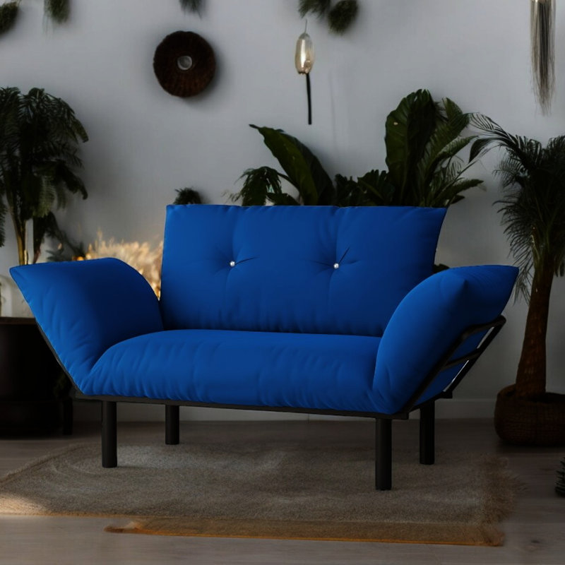 Causeuse en bleu - Coussin de futon peu encombrant pour les espaces de vie et de chambre à coucher. Conception à pieds hauts Facile à nettoyer en dessous. Diverses options de couleurs. À assembler avec le guide d'assemblage inclus.
