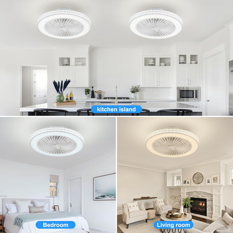 Modern Ceiling Fan with Light with Remote Control, 6 Speeds Reversible 3000K-6500K Dimmable & Timing, Flush Mount Ceiling Fan for Bedroom, Living Room (White)