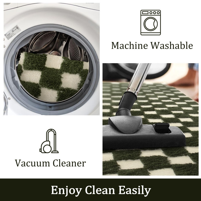 Keyniah Rectangle Checkered  Machine Washable Cotton Area Rug, Rectangle 2' x 3'