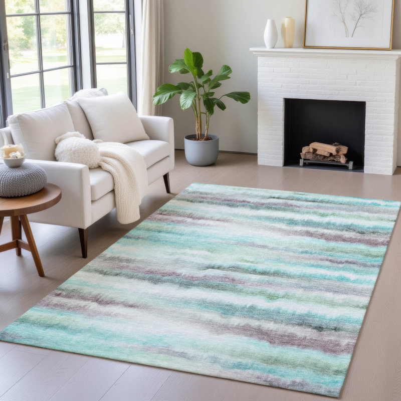 Tapis bleu sarcelle Xhevrie lavable à la machine intérieur / extérieur, Rectangle 10 pi x 14 pi