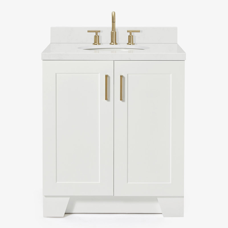 31 IN.  Single Bathroom Vanity, White, Oval, Carrara Quartz
