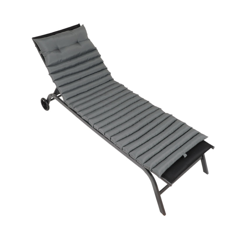 Gray Weather-Resistant Fabric Outdoor Chaise Lounge Cushion Set