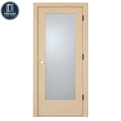 Clear Grade Solid Pine Wood 1-Lite Frosted Glass Prehung Interior Door with Jambs and Hinges