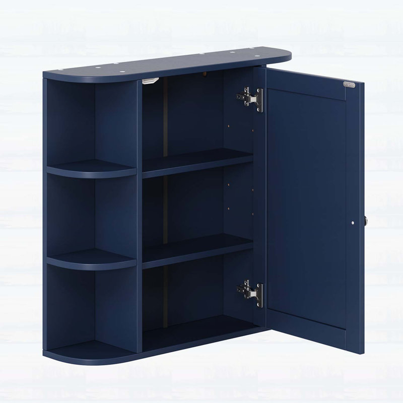 Bathroom Wall Storage Cabinet with Mirror,Adjustable Shelves,and Open Compartments for Efficient Organization, Bleu