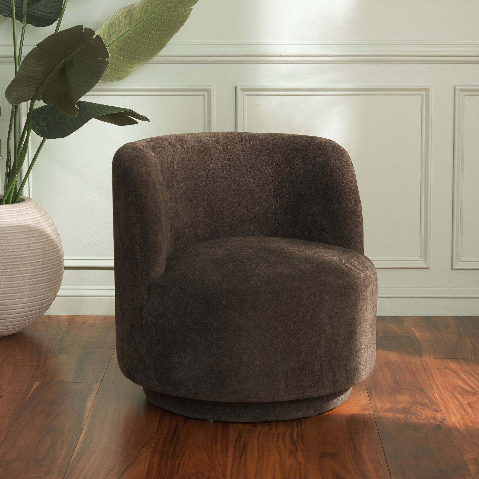 Wharton Swivel Accent Chair, Brown Linen