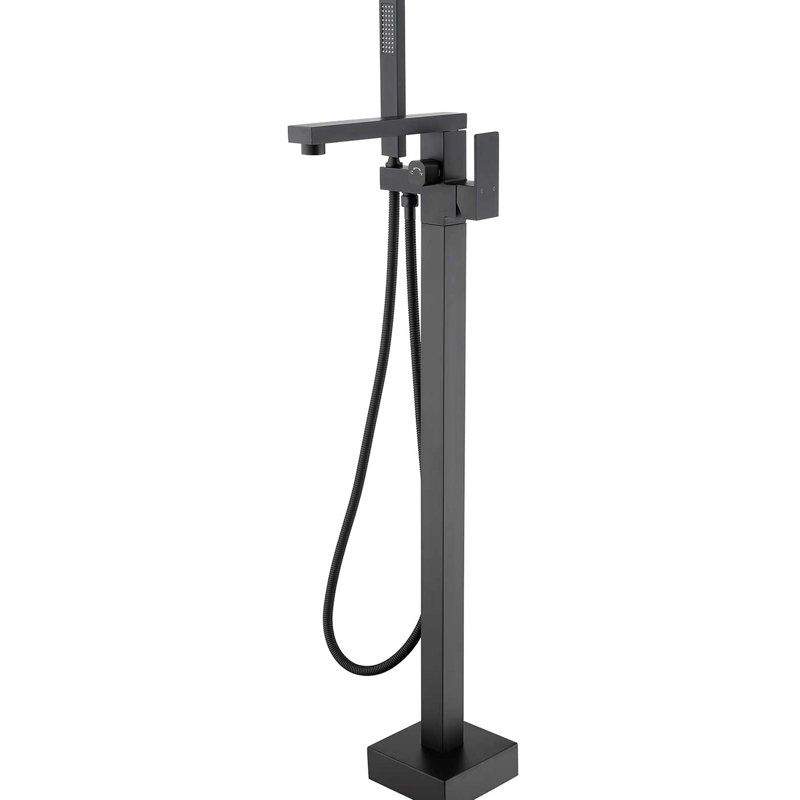 Robinet de baignoire autoportant noir mat. Fixation au sol, bec rotatif à 360 degrés avec douche à main, matériaux de qualité pour la baignoire noire. Bec pivotant, poignée simple A