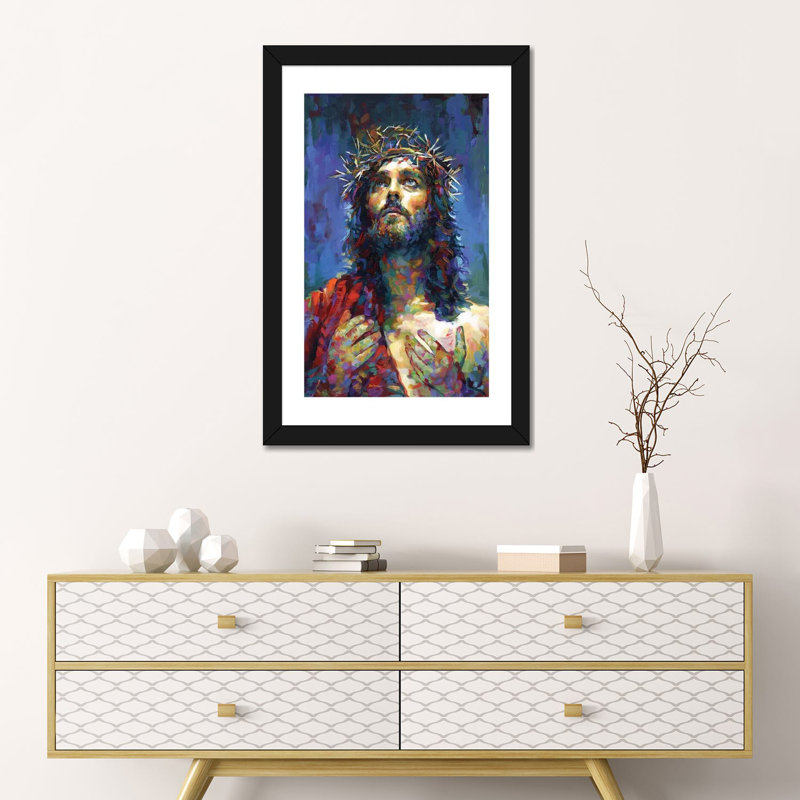 «Jesus Christ» par Leon Devenice - impression d'art graphique, H 24 po x l 16 po x P 1 po, Papier encadré noir, Blanc