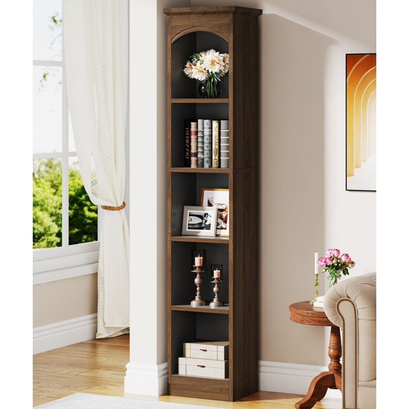 Pardoes 70.86''  Narrow Bookcase, Walnut/Charcoal