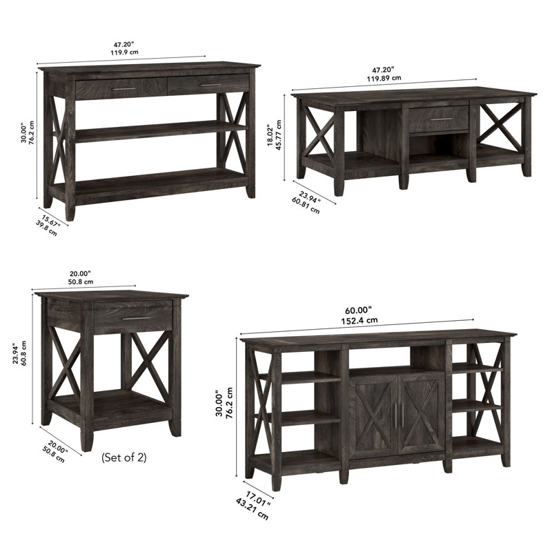 Ensemble de tables basses 5 pièces Kaionna, Hickory gris foncé