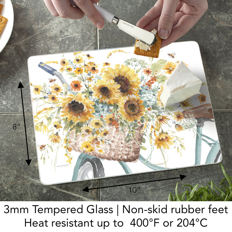 Sunflowers Forever Tempered Glass Rectangular Cutting Board
