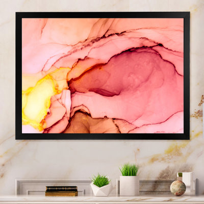 Luxury Pink Marbled Fluid Art III - Picture Frame Print on Canvas
