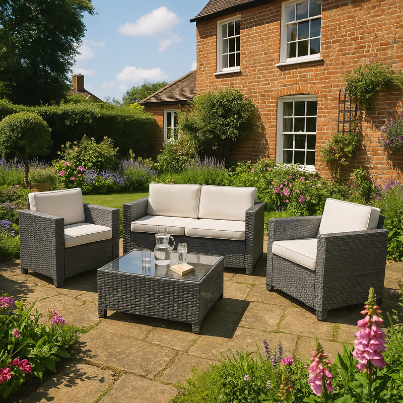 Gatland 4 Seater Rattan Sofa Set, Grey 