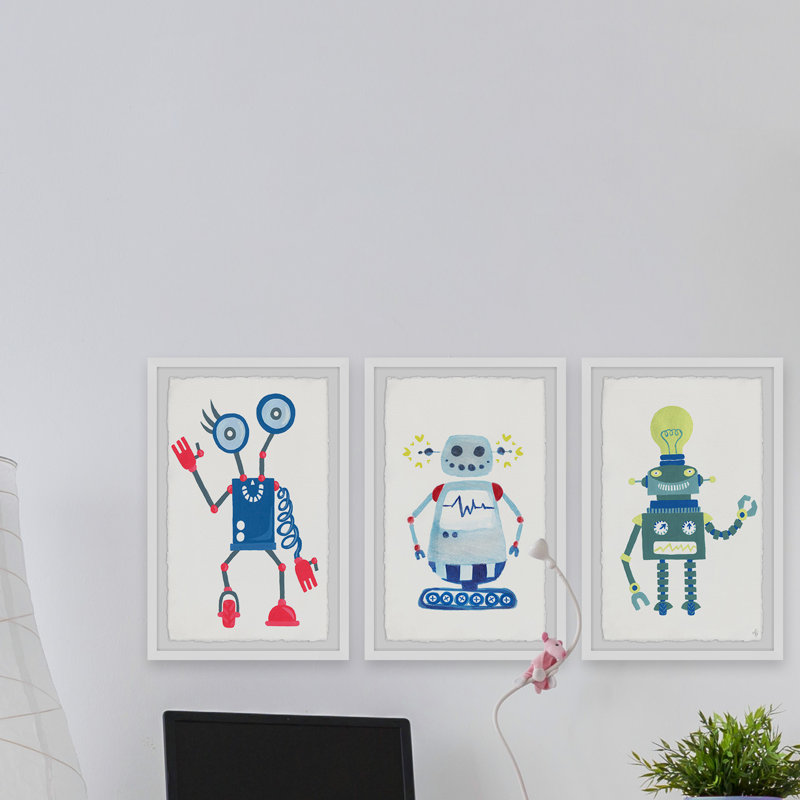 «Cool Robots» par Wirrindela, ensemble de 3 reproductions encadrées, H 45 po x l 30 po x P 1,5 po