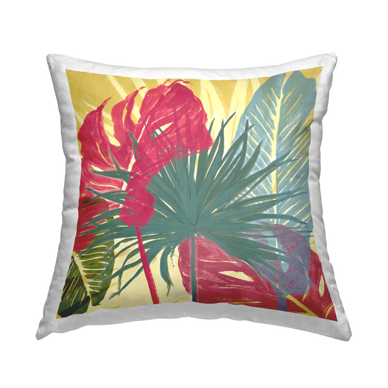 Coussin décoratif à imprimé de feuilles tropicales lumineuses par Patricia Pinto
