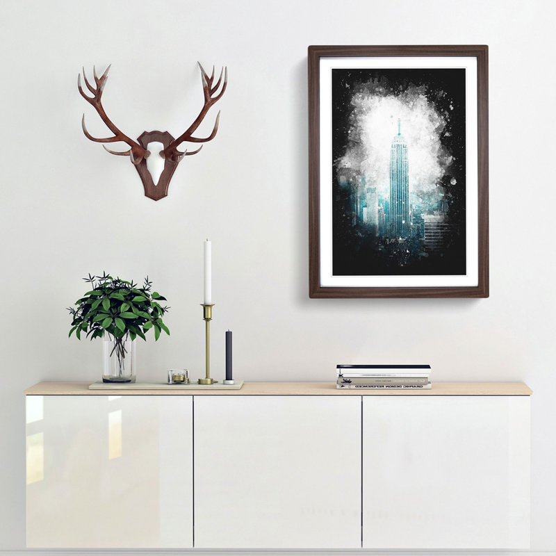 Empire State Building in New York - Framed Print, 33cm H x 24cm W x 2cm D, Walnut Framed