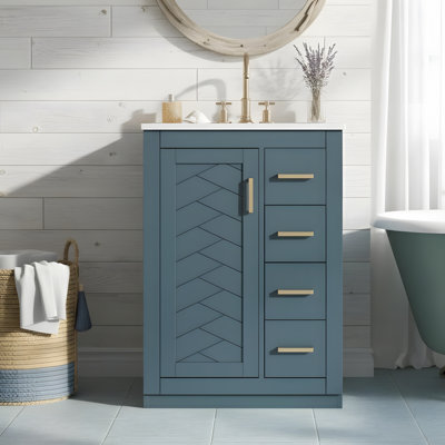 Meuble-lavabo autoportant de 24 po avec lavabo en céramique, 3 tiroirs et 1 porte à fermeture en douceur