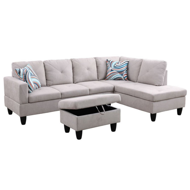 Manol 3 - Piece L- Shaped Upholstered Living Room Sectional Sofa, Gray Polyester Blend, Right Hand Facing