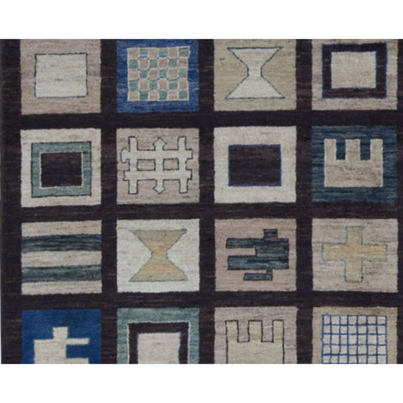 Tapis ivoire et bleu noué à la main de haute qualité