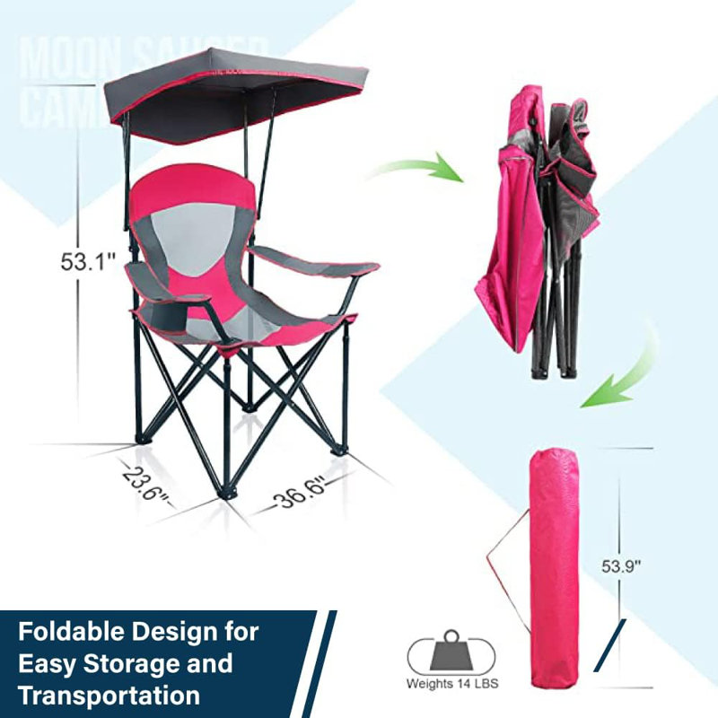 Camping Chairs With Shade, Heavy Duty Canopy Lounge Chair Sunshade Hiking Travel Chair With Cup Holder For Outdoor, Camping, Beach And Patio, Enamel Blue