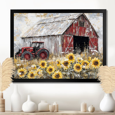 Tournesols d'hiver et la remise de tracteur - Art mural de tournesols