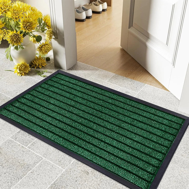 Heavy Duty Dirt Trapper Door Mat & Hallway Runner – Non-Slip Indoor Outdoor Washable Rubber Backed Entrance Mat, Green