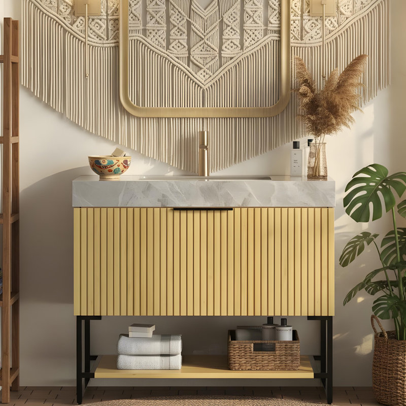 Armoire de salle de bain avec tiroir, Chêne noir / doré, 36"