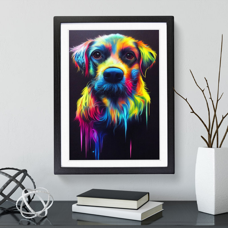 Neon Dog - Framed Print, Black, 64cm H x 46cm W x 2cm D