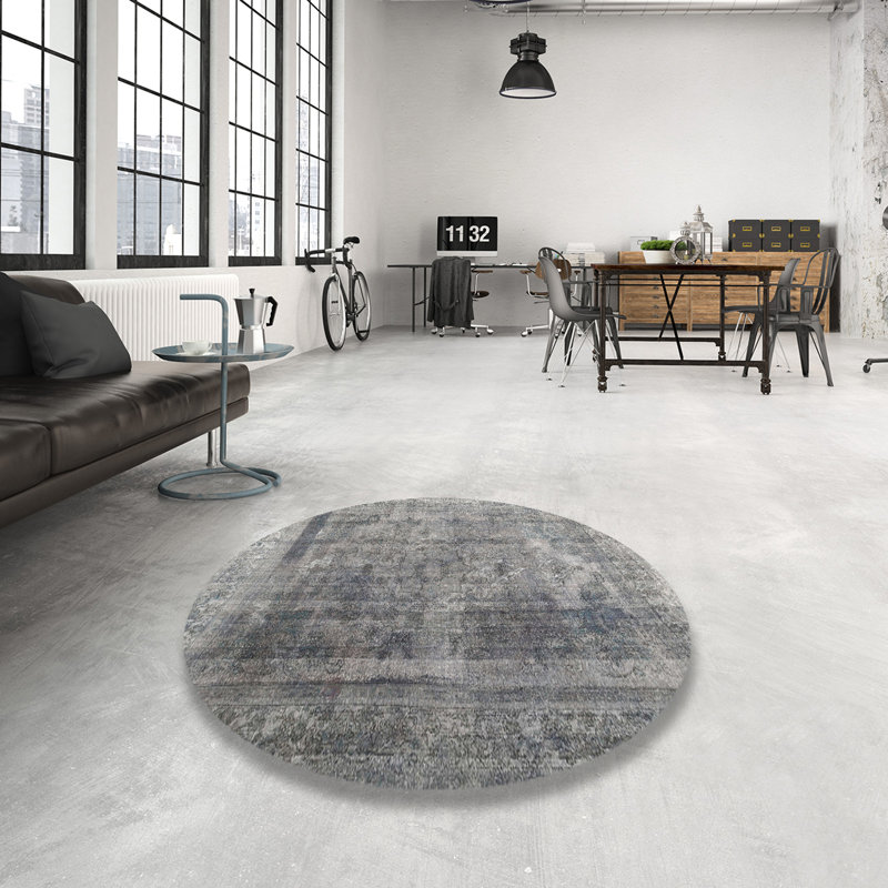 Tapis contemporain gris, Rond 5 pi