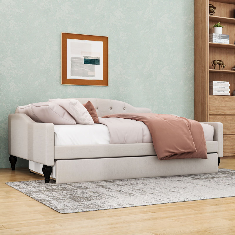 Full Size Linen Upholstered Daybed with Twin Trundle
