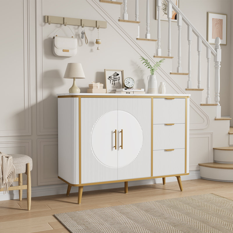 47.3" 3 Drawer Sideboard, White, White