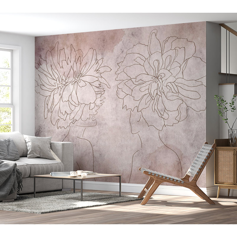 Papier peint abstrait, Fresque floristique, L 110 po x l 157 po