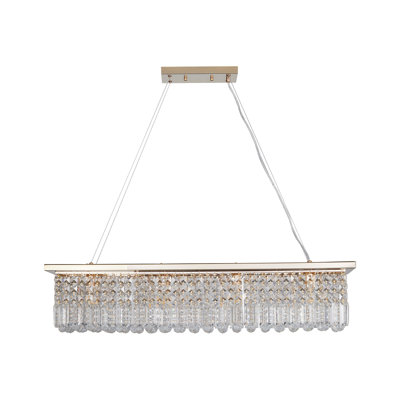 Lustre rectangulaire moderne en cristal doré pour salle à manger - Luminaire suspendu 8 lumières Raindrop