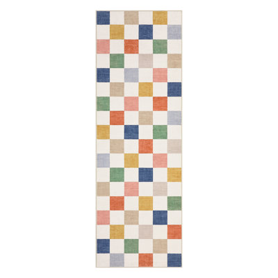 Plaid Washable Area Rug - Low Pile, Stain-Resistant, Non-Slip TPR Backing Indoor Carpet for Bedroom, Living Room, Dining Room