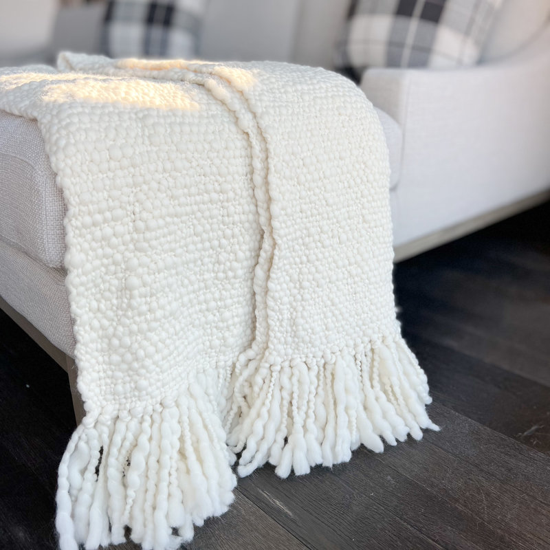 Palermo Wool Hand Woven Throw Blanket, Bone