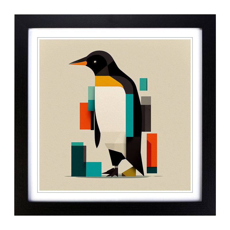 Penguin Suprematism - Framed Print, Black