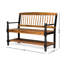 Banc Classic Imperial, design avec tablette, bois, finition avec accoudoirs noirs, siège d'une profondeur de 52,25 po, siège 17,75 po