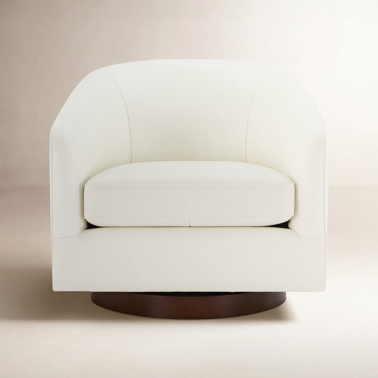 Bennett Genuine Leather Swivel Barrel Chair, Beige