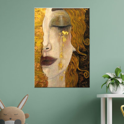 Art abstrait sur toile Klimt-Inspired Golden Tears, portrait de femme, 1P