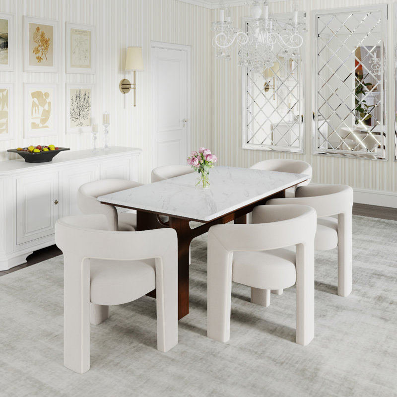 Ensemble de salle à manger moderne, 7 pièces : table, 6 chaises, Beige